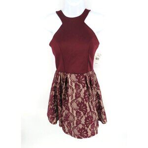 Crystal Doll Juniors' Scuba Lace Fit & Flare Burgundy Dress Size 1 NWT $69